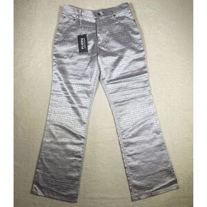 PLATINI JEANS COUGAR PJC050 ALL OVER LOGO Print Satin Flare Pants Size 27 NWT